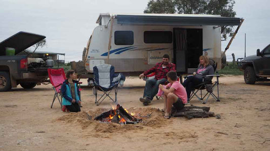 Shaun Noble, one of the owners of Goldstream RV, with his family – wife Narelle and children Harrison and Ruby were part of the convoy on our recent Birdsville Big Bash adventure.