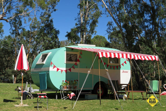 This 1940s home built wooden caravan belongs to Marcus and Alison of Bendigo who organised the event