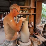 Master potter Steve Bishopric hard at work in the Nob Creek Pottery
