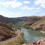 Below the dam wall on the Ord River is a popular fishing spot for anglers.