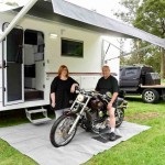 Stephen and Gillian love their Toy Hauler – and their Harley!