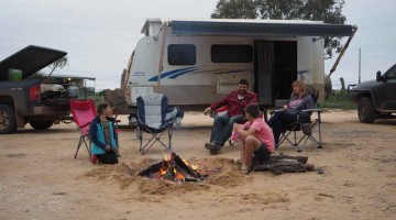 Shaun Noble, one of the owners of Goldstream RV, with his family – wife Narelle and children Harrison and Ruby were part of the convoy on our recent Birdsville Big Bash adventure.