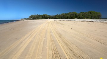 These tracks lead to the barge at Inskip Point